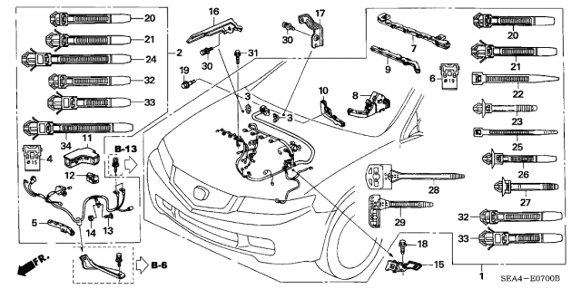 2004 Acura TSX Engine Harness Holder E Diagram for 32125-RBA-000