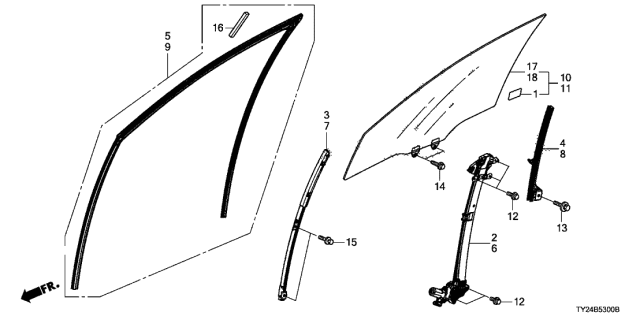 2014 Acura RLX Right Front Door Power Regulator Assembly Diagram for 72210-TY2-A01