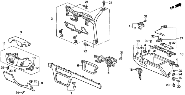 1997 Acura TL Instrument Garnish Diagram