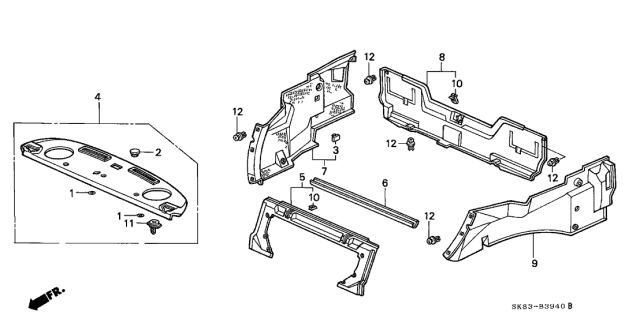 1993 Acura Integra 4 Door GSL (LEATHER) KL 4AT Rear Tray - Side Lining Diagram