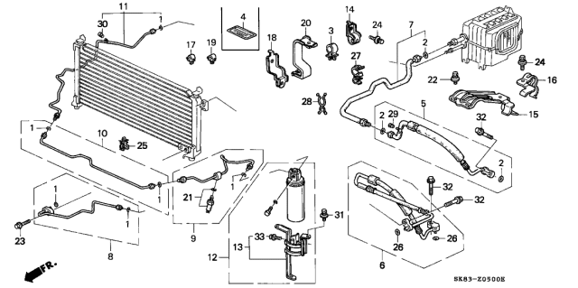 1993 Acura Integra 4 Door GSL (LEATHER) KL 4AT A/C Hoses - Pipes Diagram