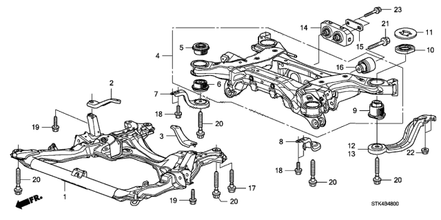 2007 Acura RDX Front Sub Frame - Rear Beam Diagram