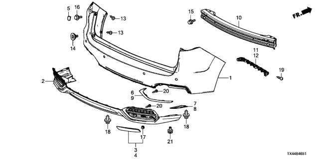 2016 Acura RDX Rear Bumper Cover Bolt Diagram for 90107-S9V-A01