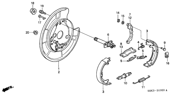 2001 Acura TL Left Rear Brake Back Plate Diagram for 43120-S0K-A03