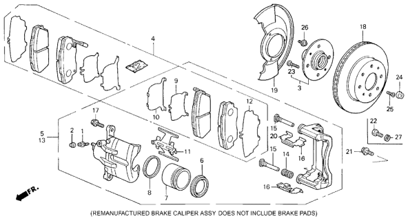 1993 Acura Integra 4 Door GSL (LEATHER) KL 4AT Front Brake Diagram