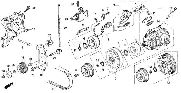 1994 Acura Vigor 4 Door LS KL 4AT A/C Compressor Diagram