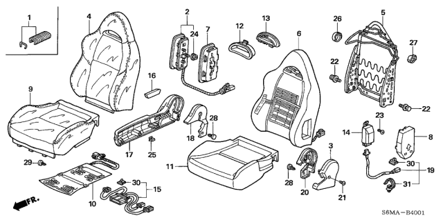 2006 Acura RSX 3 Door BASE KA 5AT Front Seat Diagram 2