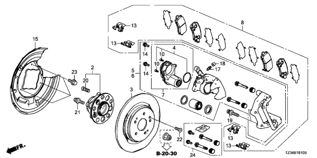 2017 Acura TLX Rear Disc Brake pads Diagram for 43022-TZ3-A51