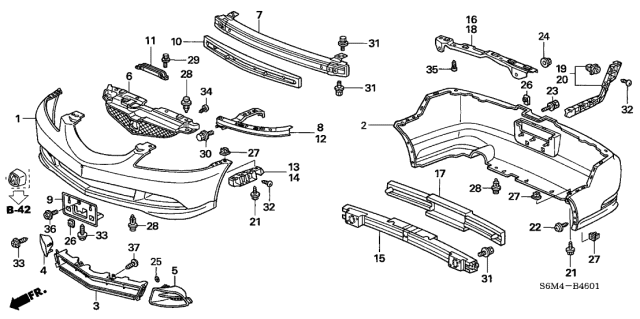 2005 Acura RSX Front Grille Cover Diagram for 71121-S6M-J01