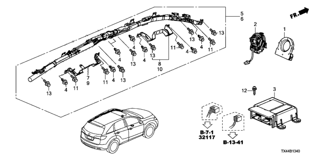 2013 Acura RDX Driver Side Curtain Airbag Module Assembly Diagram for 78875-TX4-A80