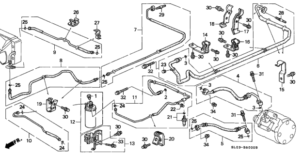 1991 Acura NSX A/C Hoses - Pipes Diagram