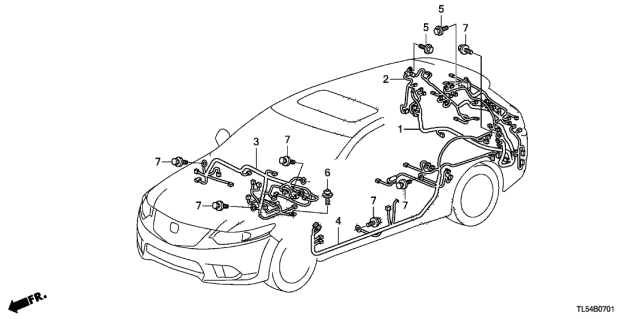 2014 Acura TSX Wire Harness, Driver Side Diagram for 32160-TL7-A10