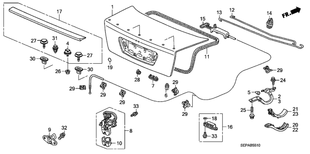 2008 Acura TL Trunk Hinge Cushion Diagram for 74822-S0K-A01