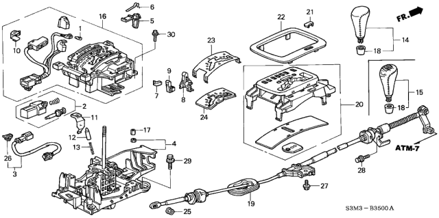 2001 Acura CL Select Lever Knob (Black) (Dimple/Leather) Diagram for 54130-S3M-A53ZA