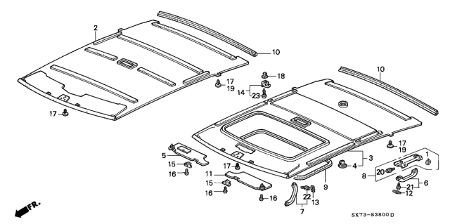 1993 Acura Integra 3 Door GSL (LEATHER) KL 5MT Headliner Trim Diagram