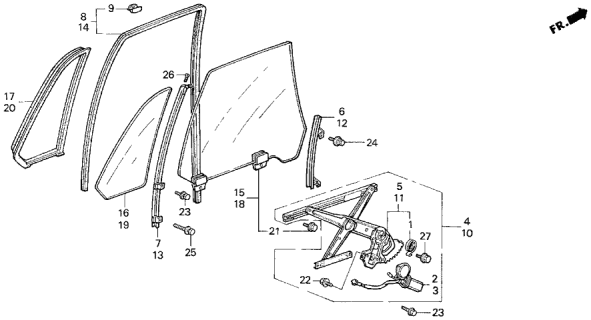 1989 Acura Legend Rear Door Windows Diagram