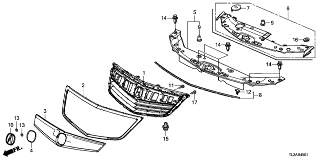 2013 Acura TSX 4 Door TSX V6 KA 5AT Front Grille Diagram