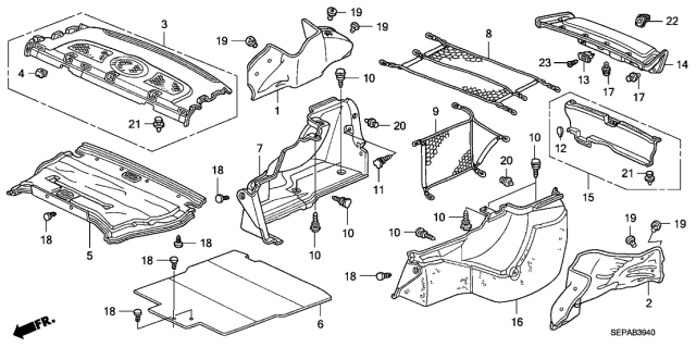 2008 Acura TL 4 Door BASE KA 5AT Rear Tray - Side Lining Diagram