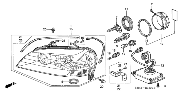 2003 Acura CL Headlight Inverter Unit Diagram for 33144-S3M-A01