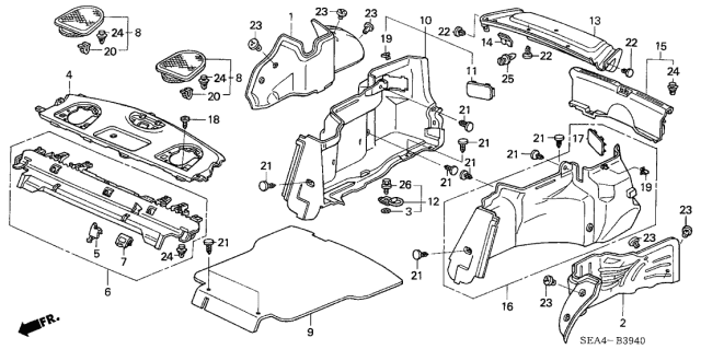 2004 Acura TSX 4 Door TSX (NAVIGATION) KA 6MT Rear Tray - Side Lining Diagram
