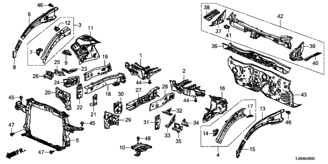 2020 Acura RDX Right Front Frame Rail Side Diagram for 60811-TJB-305ZZ