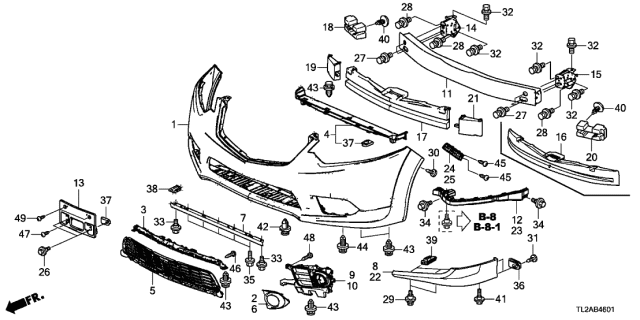 2014 Acura TSX Left Front Bumper Beam Box Diagram for 71177-TP1-A00