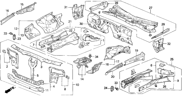 1991 Acura Legend Frame, Right Front Side Diagram for 60810-SP0-300ZZ