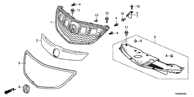 2013 Acura RDX Front Grille Molding Surround Trim Diagram for 71123-TX4-A01