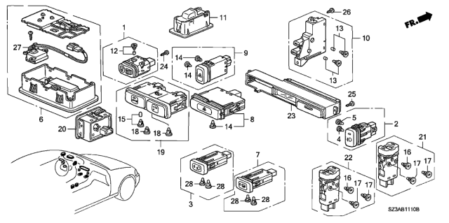 2004 Acura RL Switch Assembly, Ets (Dark Lapis) Diagram for 36850-SZ3-003ZD