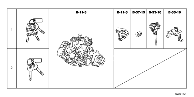 2013 Acura TSX 4 Door TSX V6 KA 5AT Key Cylinder Set Diagram