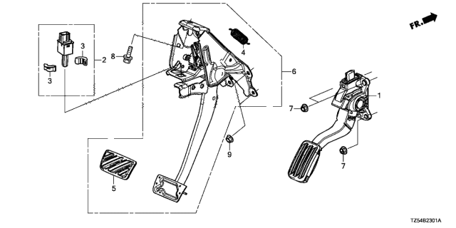 2019 Acura MDX 5 Door TECH (HYBRID (AWD)) KA DCT Pedal Diagram