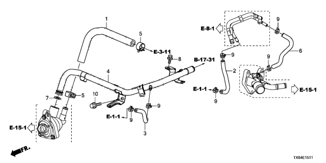 2015 Acura ILX 4 Door 24PREM (2.4) KA 6MT Water Hose (2.4L) Diagram