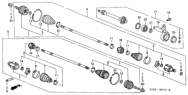 2000 Acura Integra 4 Door LS KA 4AT Driveshaft Diagram