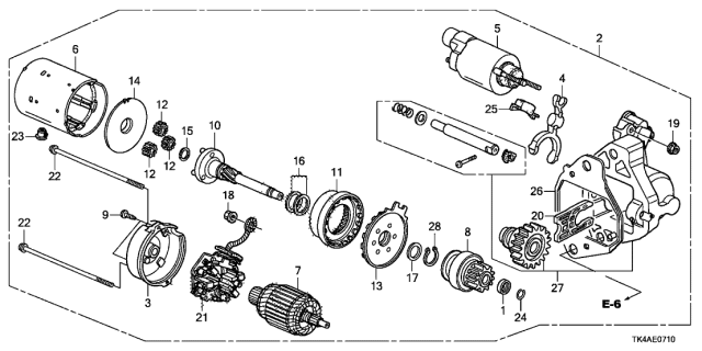 2014 Acura TL Starter Motor Assembly Diagram for 31200-RK1-A71