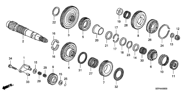 2008 Acura TL 4 Door BASE (NAVIGATION) KA 5AT AT Countershaft Diagram