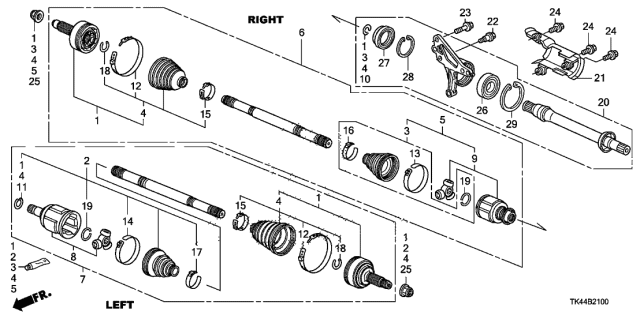 2012 Acura TL Half Shaft Assembly Diagram for 44500-STX-A10