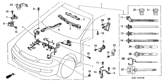 1999 Acura CL Clip, Alternator Cord Diagram for 91506-P0A-A01