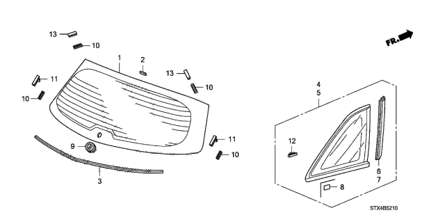 2009 Acura MDX Windshield Dam Rubber B Diagram for 73225-STX-A01