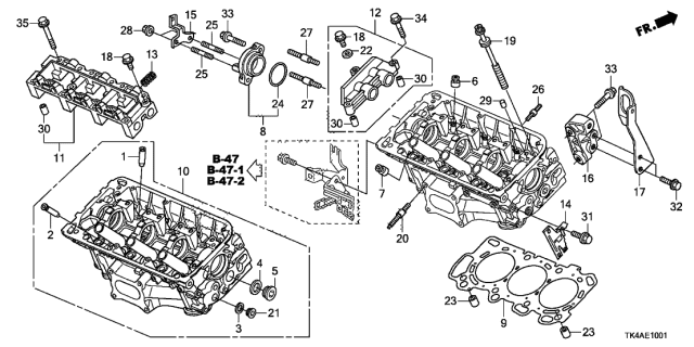 2014 Acura TL 4 Door TECH (3.5) KA 6AT Rear Cylinder Head Diagram