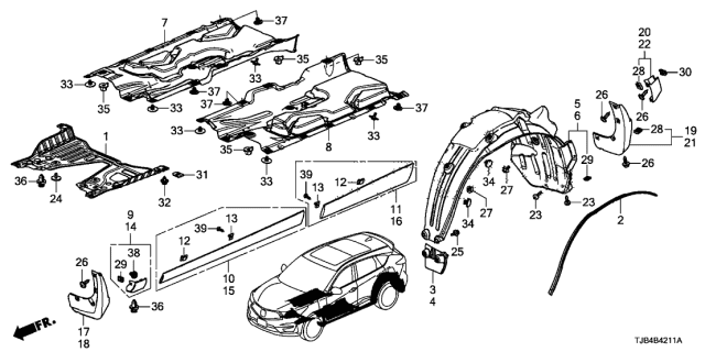 2021 Acura RDX Left Front Door Garnish Assembly (Lower) Diagram for 75332-TJB-A01