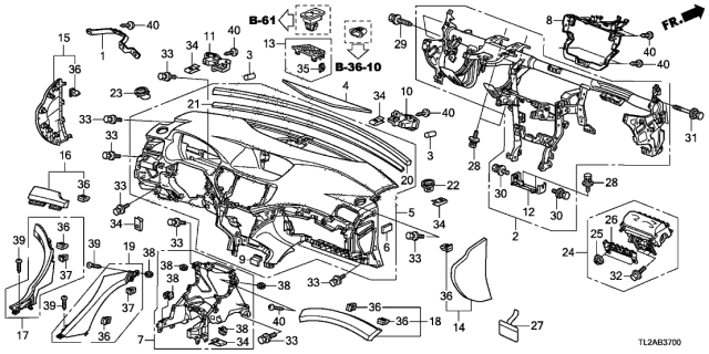 2013 Acura TSX 4 Door TSX V6 KA 5AT Instrument Panel Diagram