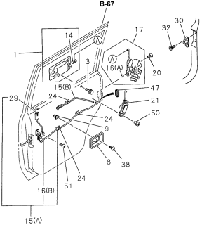 1996 Acura SLX Left Rear Door Handle (Outer) (Radiant Red/Lt Silver Metallic) Diagram for 8-97817-304-0