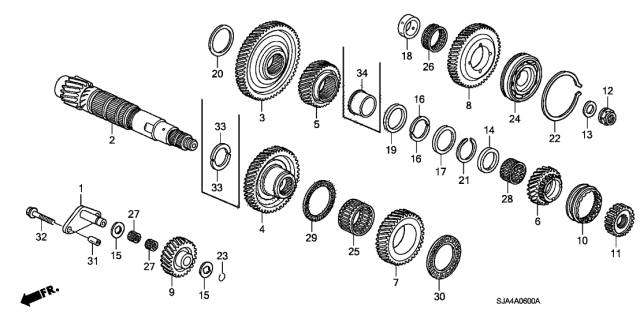 2007 Acura RL Gear, Countershaft Low Diagram for 23421-RJB-000