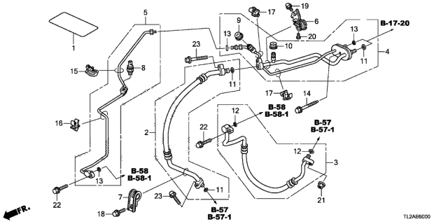 2013 Acura TSX 4 Door TSX V6 KA 5AT A/C Hoses - Pipes Diagram