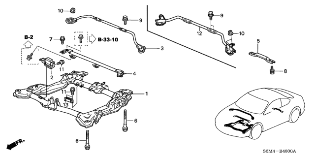 2002 Acura RSX Front Sub Frame - Performance Rod Diagram