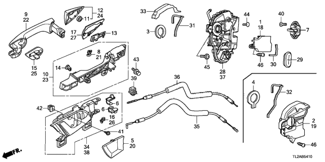 2013 Acura TSX 4 Door TSX KA 5AT Rear Door Locks - Outer Handle Diagram