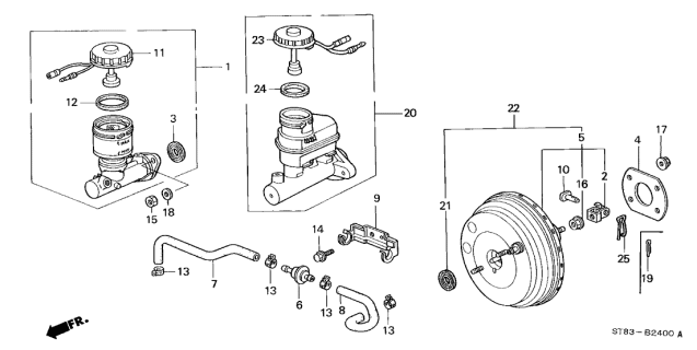 1999 Acura Integra 4 Door GS (LEATHER) KA 4AT Brake Master Cylinder - Master Power Diagram