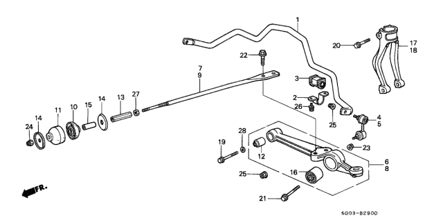 1987 Acura Legend Front Radius Rod (Front) (Hokushin) Bush A Assembly Diagram for 51390-SG0-003