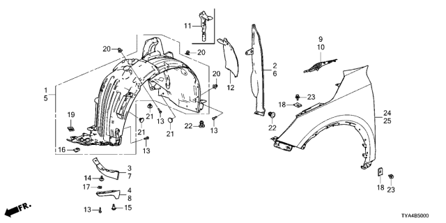 2022 Acura MDX Front Fender Assembly Right Diagram for 60210-TYA-A00ZZ