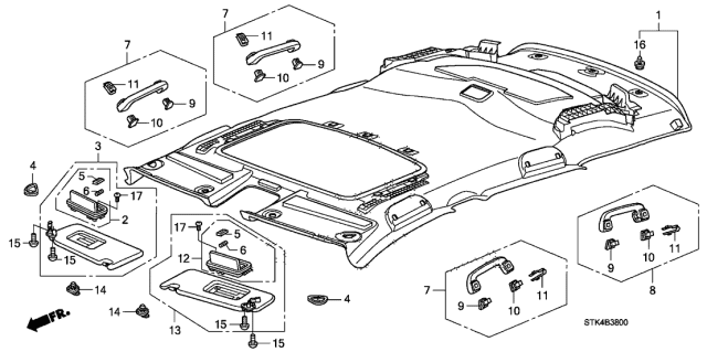 2007 Acura RDX Sunvisor Holder (Clear Gray) Diagram for 88217-SDB-A01ZA